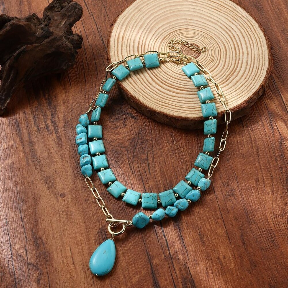 Boho Turquoise Pendant Necklace - Chunky Beaded Design for Stylish Women - Picture 7 of 7